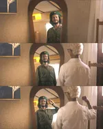 aadu 3 memes, memes, plain memes, aadu 3 movie meme, aadu 3 movie plain meme, aadu 3 movie malayalam memes - P. P. Sasi seeing his reflection as Che Guevara in the mirror